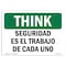 Signmission OSHA THINK Sign, Safety It Is Everyone's Job Spanish, 14in X 10in Aluminum, 10" W, 14" L, Landscape OS-TS-A-1014-L-11870 - alternate 1